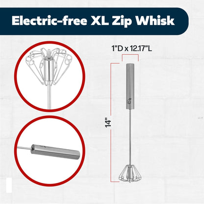 14 Inch Stainless Steel Egg Beater - Durable & Easy to Use Push-Down Zip Whisker - Rotary Hand Mixer for Beating Eggs, Frothing Milk, Blending, Mixing, Whipping Smoothies & Shakes - Hand Whisk
