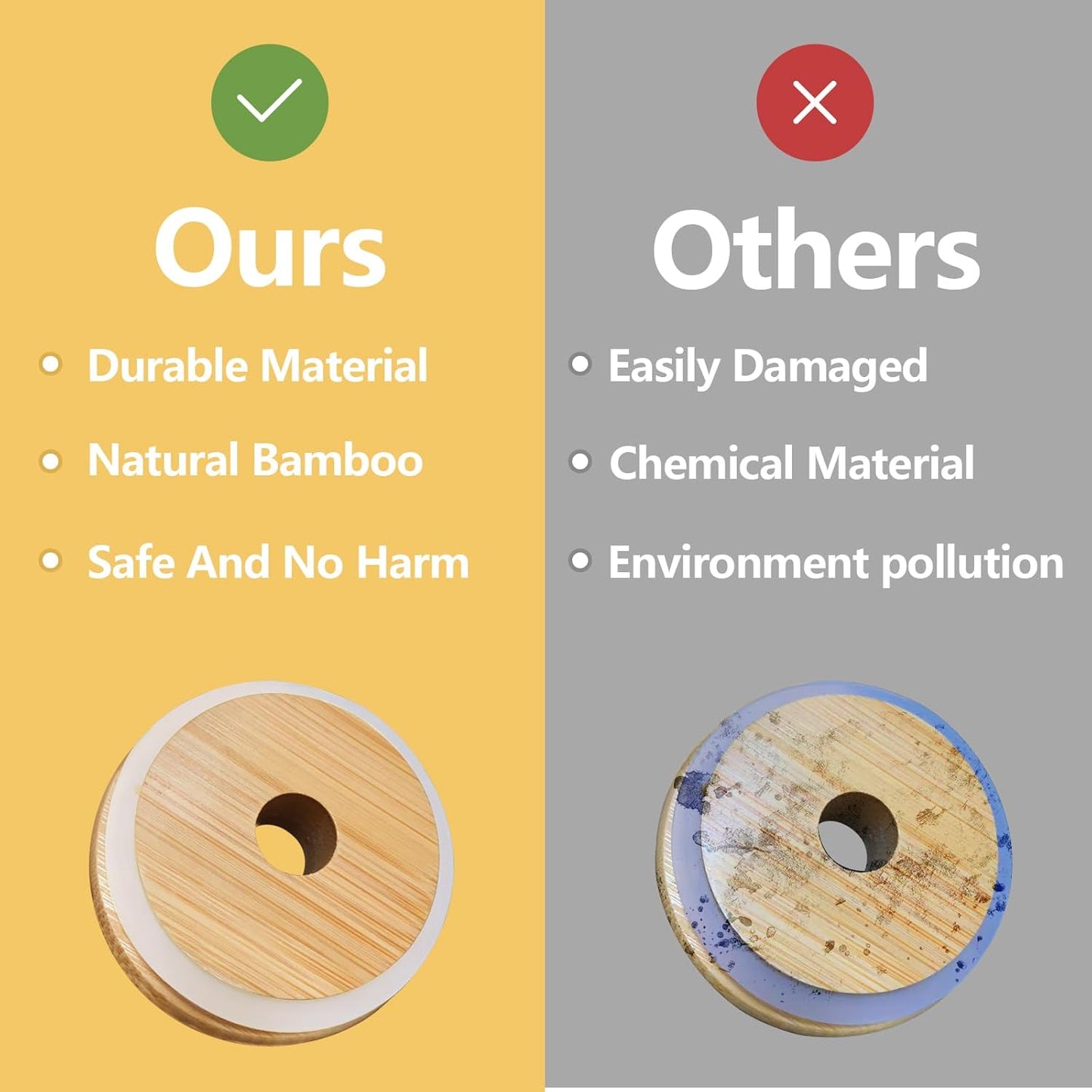 Mason Jar Lids with Straw Hole, 2.76inch Bamboo Lids for Regular Mouth Drinking Jars (3 Pack)