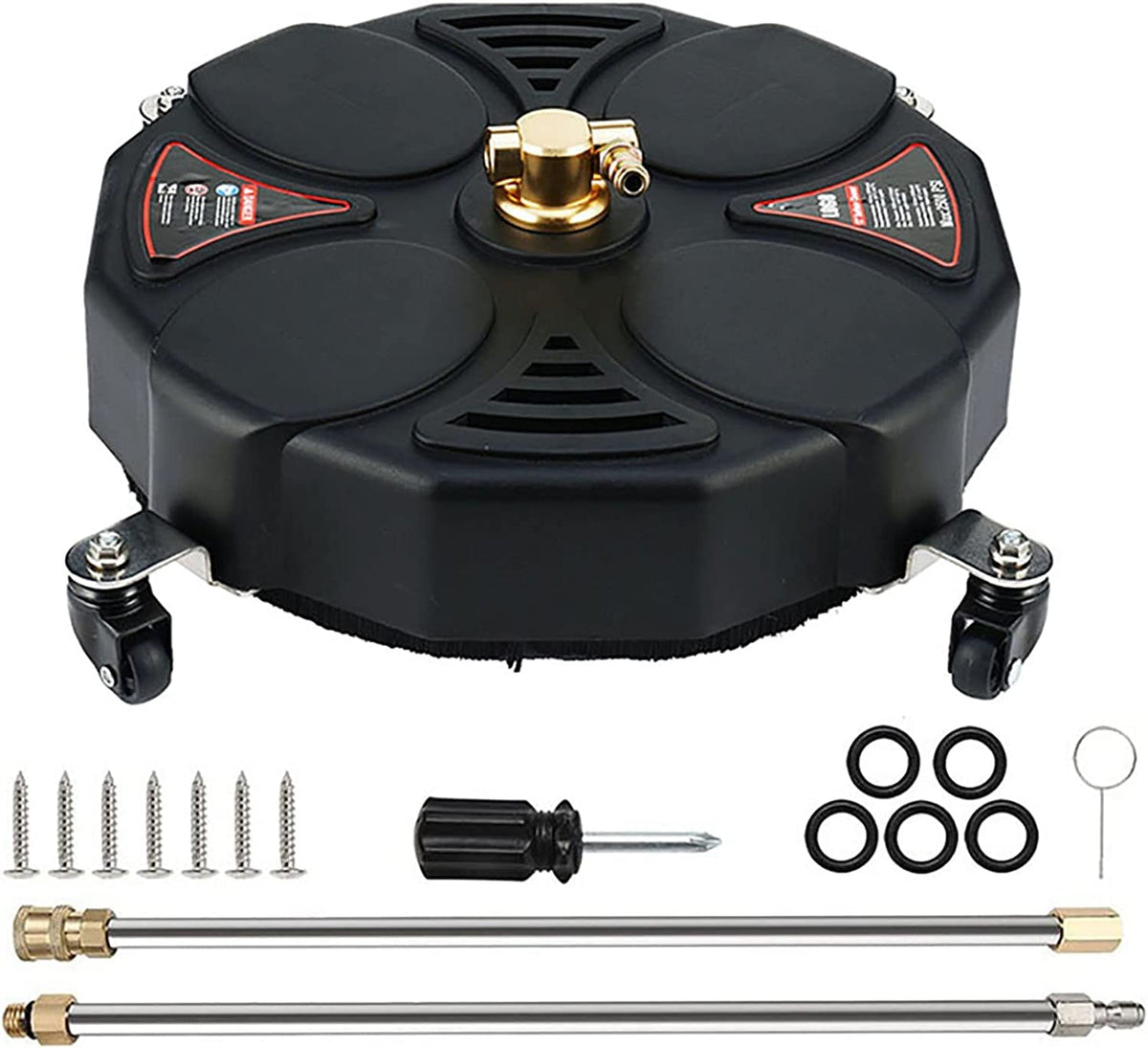 TRELVEX 13 Inch Pressure Washer Surface Cleaner Attachment with Wheels, with 2 Power Washer ExWands and 2 Replacement Nozzles, 3600 PSI