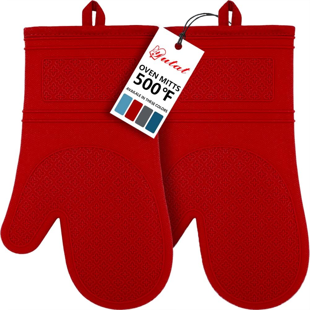 Yutat Silicone Oven Mitts, 600 Degree Heat Resistant Gloves with Non-Slip Silicone, Soft Cotton Lining, Waterproof, 1