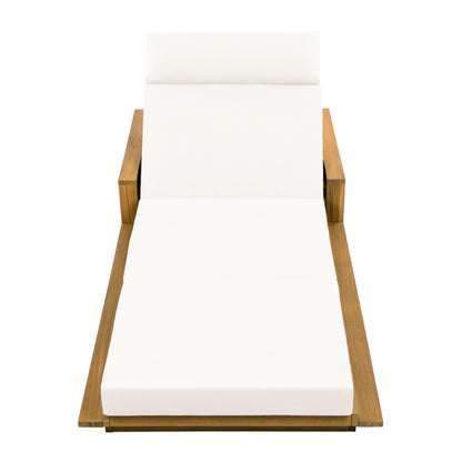 Christopher Knight Home Arly Acacia Wood Chaise Lounge Chair Outdoor with Foldable Cushion, Adjustable Backrest Sun Lounger Recliner, Wooden Patio Sun Bathing Lounge Chair, Teak+Cream