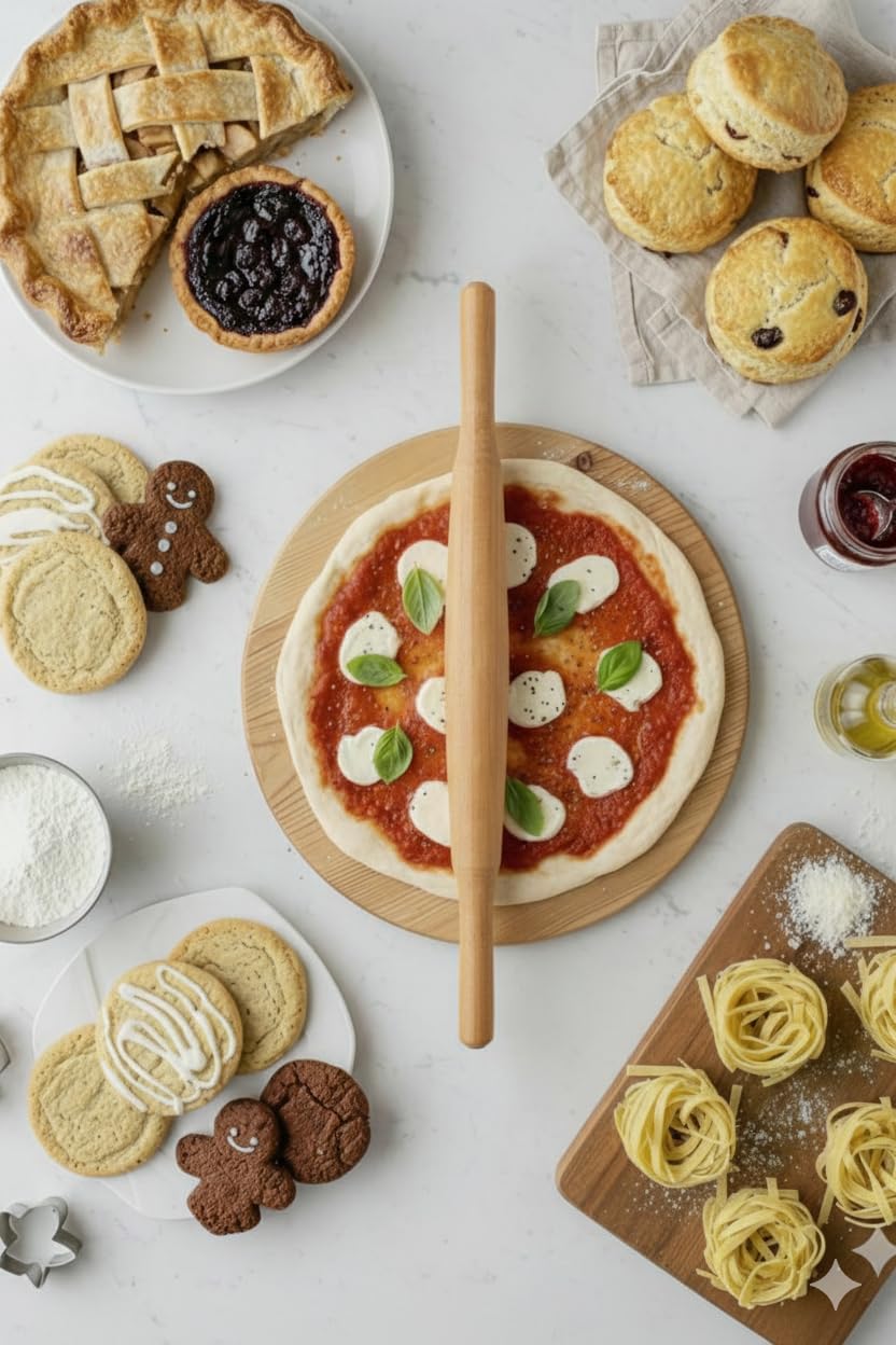 16Inch Professional French Rolling Pin for Baking Premium Sal Hardwood Dough Roller for Pizza Pastry Fondant & Cookies Lightweight Durable & Moisture Resistant Tapered Wood Roller for Kitchen