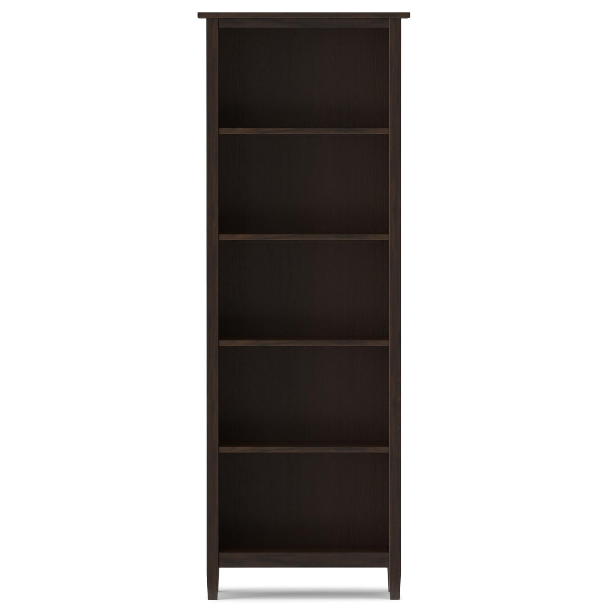 SIMPLIHOME Warm Shaker Bookcase - 72 inch Tall 5-Shelf Solid Wood Bookshelf in Tobacco Brown, Transitional Storage for Living Room, Study Room or Office with Adjustable Shelves and Tapered Legs