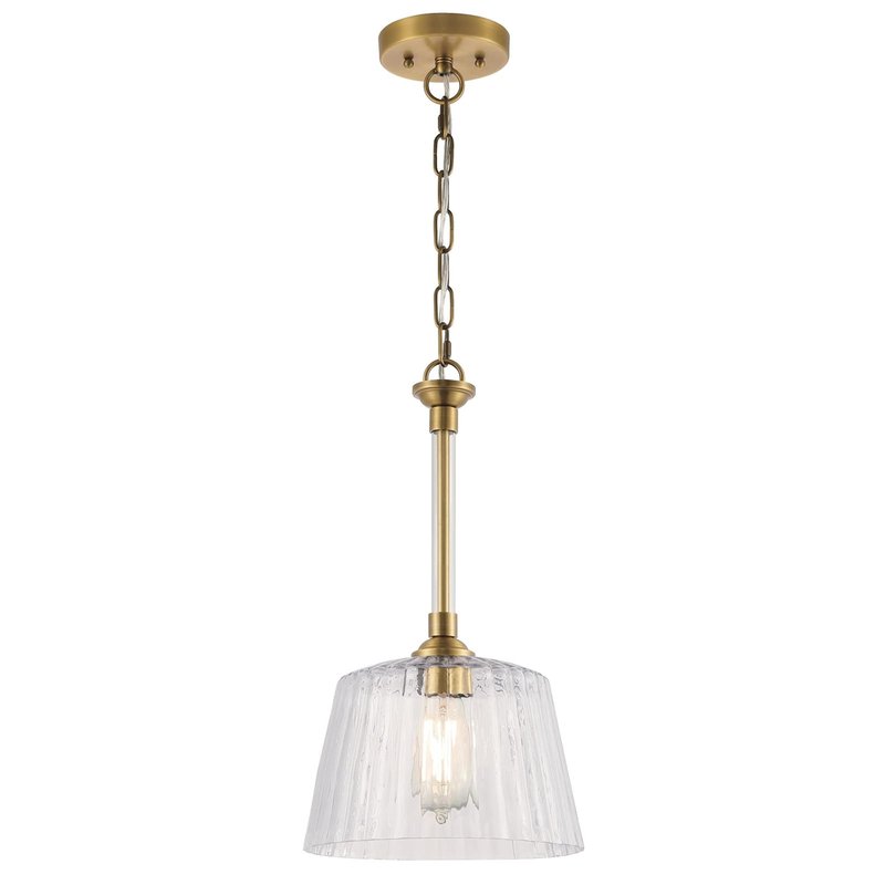 Westinghouse 6130200 Aggie Transitional One Light Indoor Pendant, Brushed Brass Finish, Clear Ribbed Glass