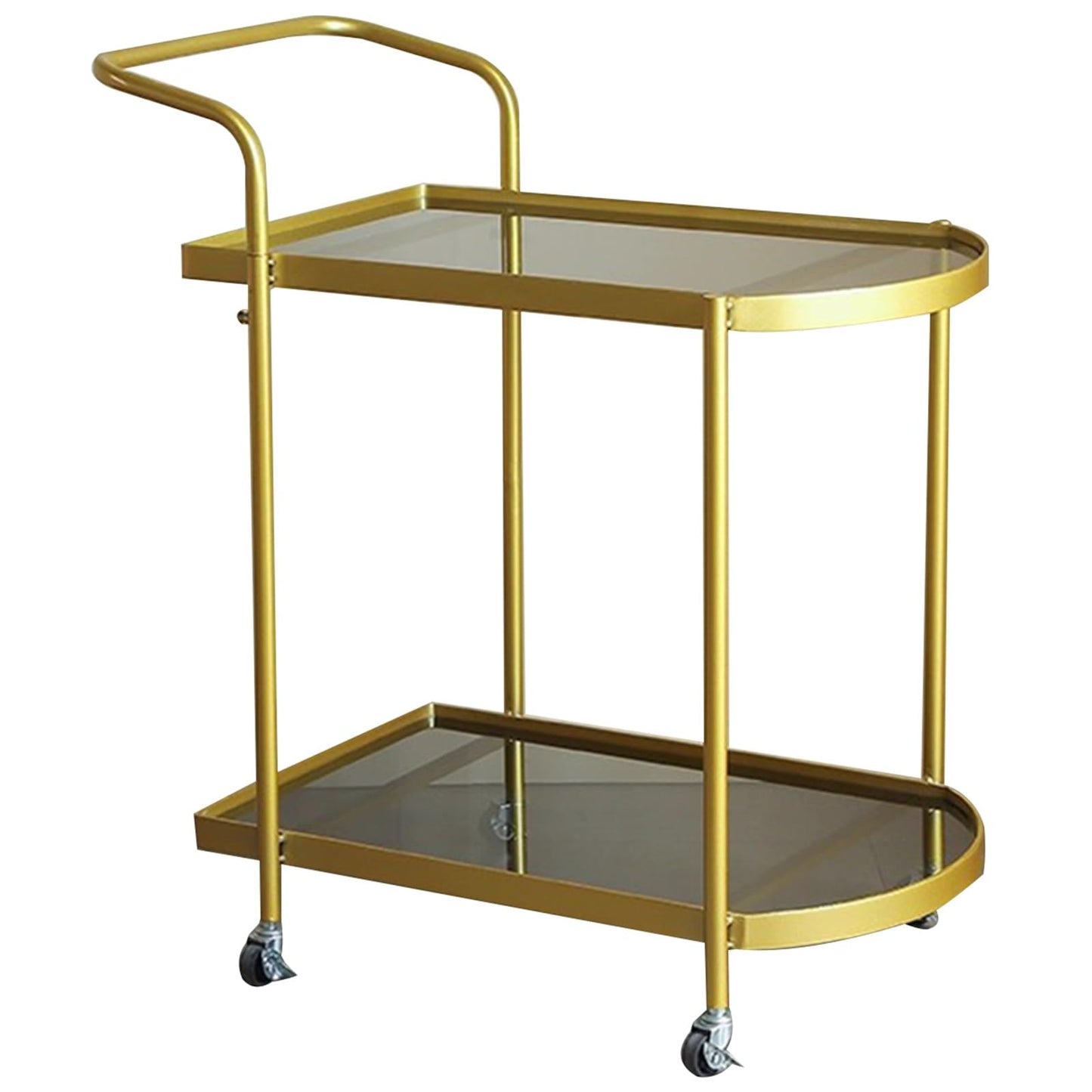 FGQuelleBM Restaurant 2-Tier Dining Cart with Handles, Hotel Mobile Serving Cart with Brake Wheels & Glass Top for Cakes & Drinks(Gold)