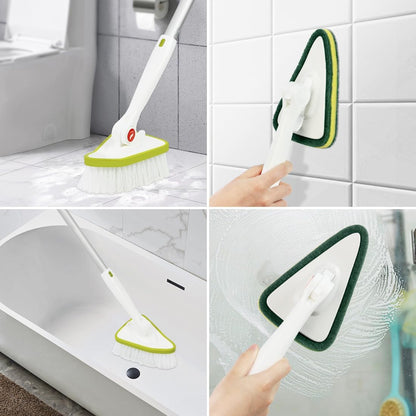 CQT 2 in 1 Bathroom Cleaning Brush, 48" Extendable Long Handle with Detachable Scrub Brush and Scouring Pads