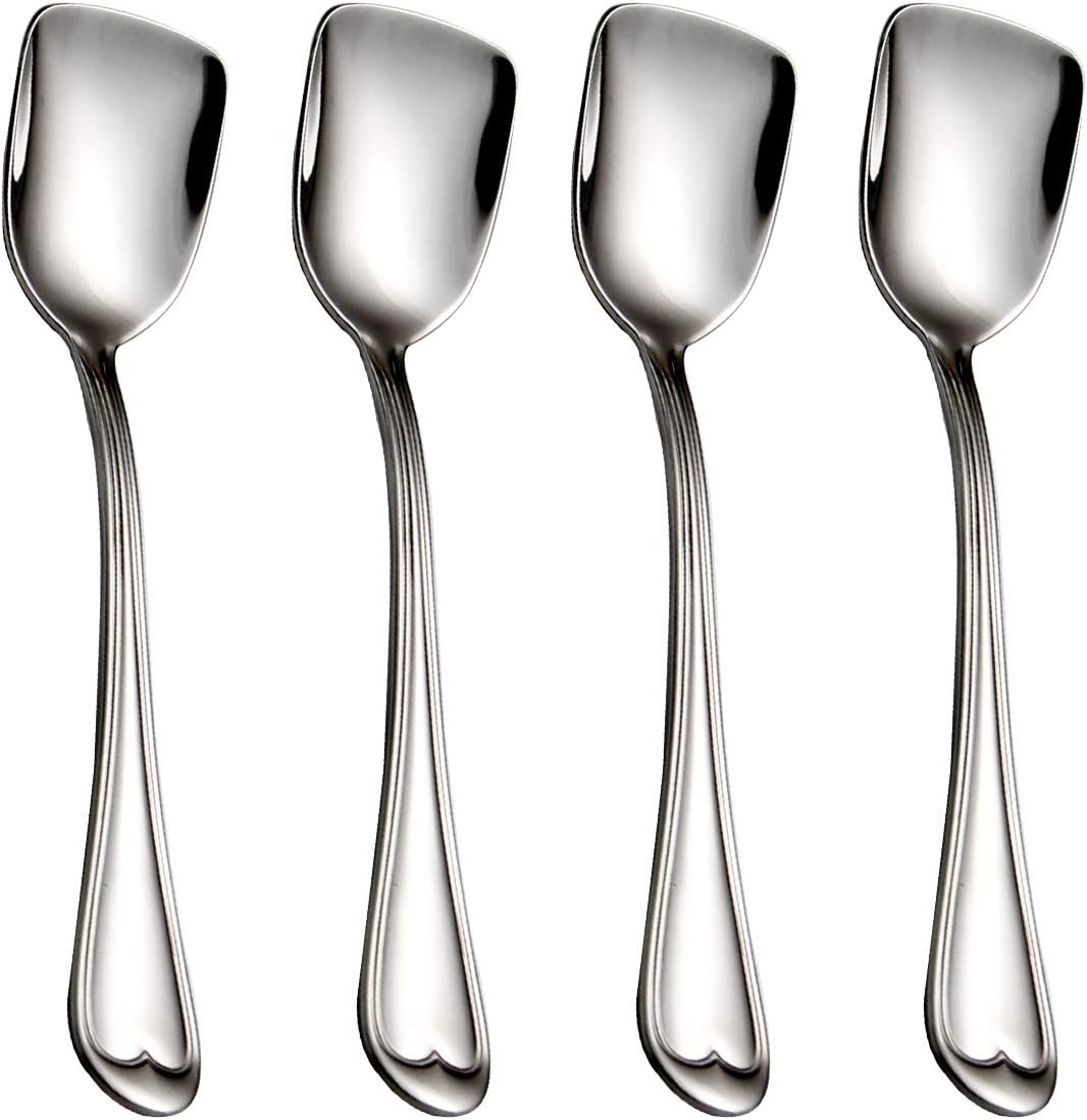 Dessert Spoons, Square Head Spoons, 18/10 Stainless Steel Spoon Set of 4 for Ice Cream & Tea