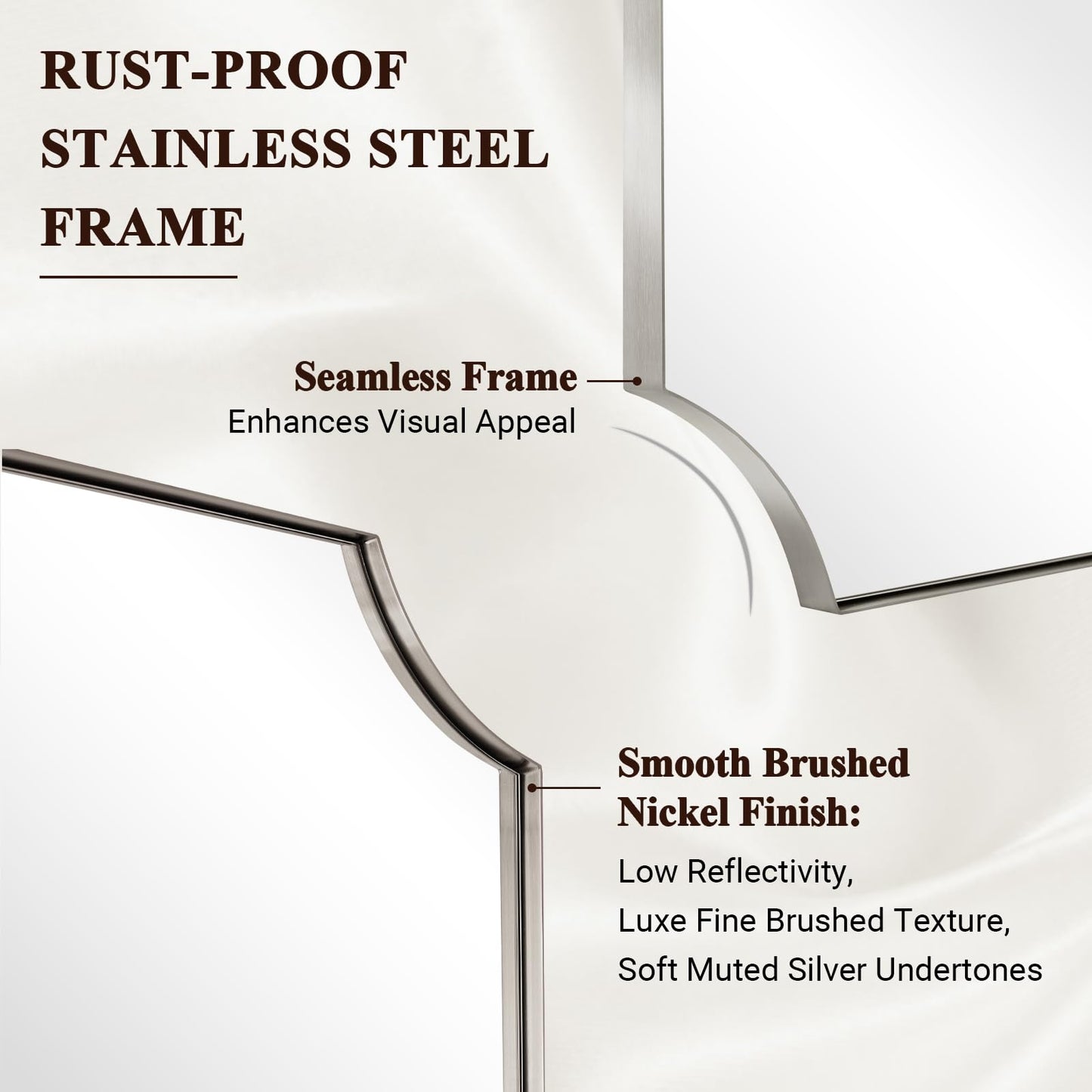 ANDY STAR Brushed Nickel Mirror 30x40 Inch, Scalloped Bathroom Mirror, Silver Bathroom Mirror in Anti-Rust Stainless Steel Metal Thin Frame Deep 1’’, Large Wall-Mounted Mirror (Horizontal/Vertical)