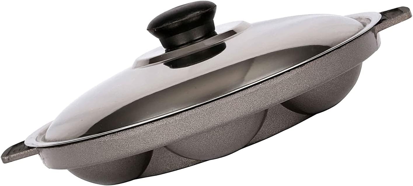 Appam Patra Paniyaral Non-Stick Paniyaram Pan with Stainless Steel Lid, 7 Balls