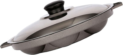 Appam Patra Paniyaral Non-Stick Paniyaram Pan with Stainless Steel Lid, 7 Balls