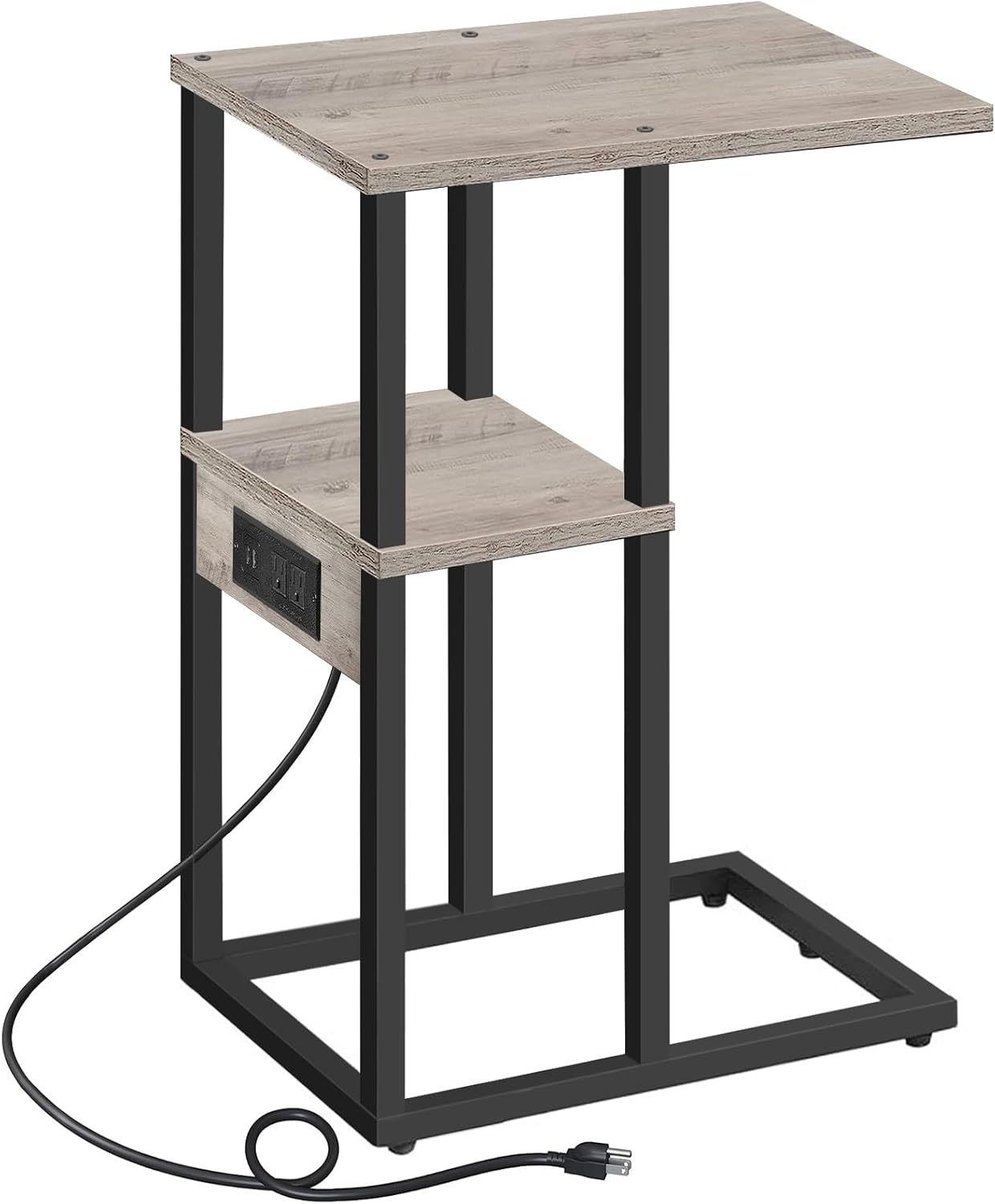 V1TB01BG043 TUTOTAK C Shaped End Table with Charging Station, Side Table for Small Spaces, Living Room, Bedroom