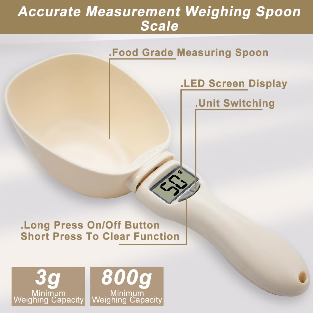 SEILETOO 2PCS Digital Measuring Spoon Scale, Adjustable Electronic Measuring Spoon with 2PCS Hooks, Digital Kitchen Scale Spoon with Removable Handle, for Cooking, Baking, Pet Food, Daily Meals