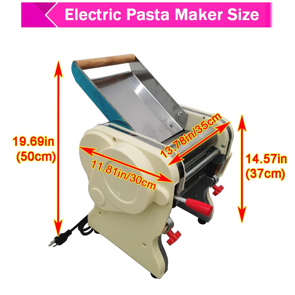 JARYANNIX Stainless Steel Electric Pasta Press Maker, 3mm Round Knife Noodle Making Machine Adjustable Width Automatic Noodle Maker for Home Commercial 110V 550W