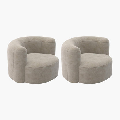 Acanva Luxury Modern Tight Curved Back Velvet Sofa, Minimalist Style Comfy Couch for Living Room Apartment Reception Space, Cream Single Chair Set of 2