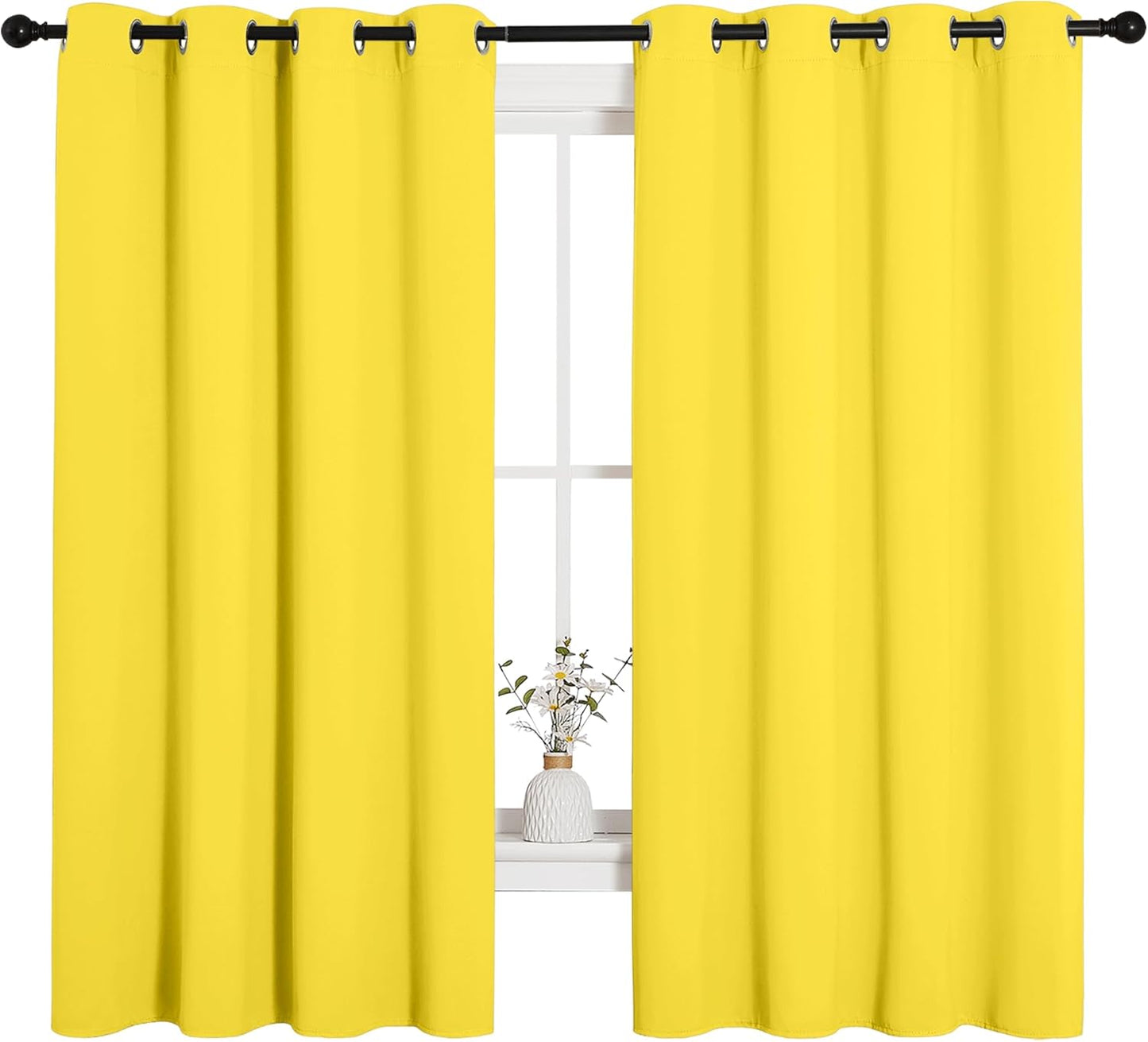 NICETOWN Thermal Insulated Bedroom Curtain Panels - Solid Bright Yellow Drapes, 55x68 Inches, 1 Pair