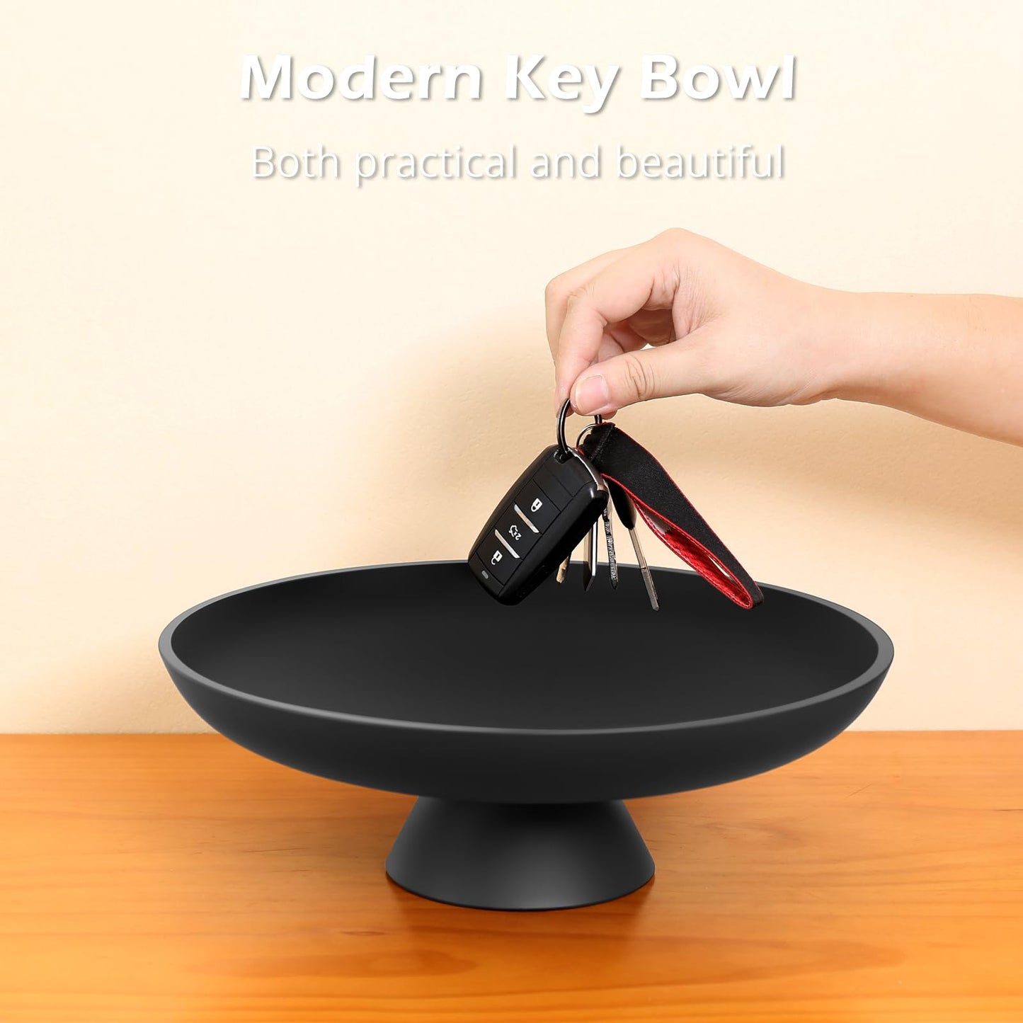 Large Fruit Bowl for Kitchen Counter, Concrete Decorative Bowls for Home Decor, Modern Key Bowl for Entryway Table (Black)