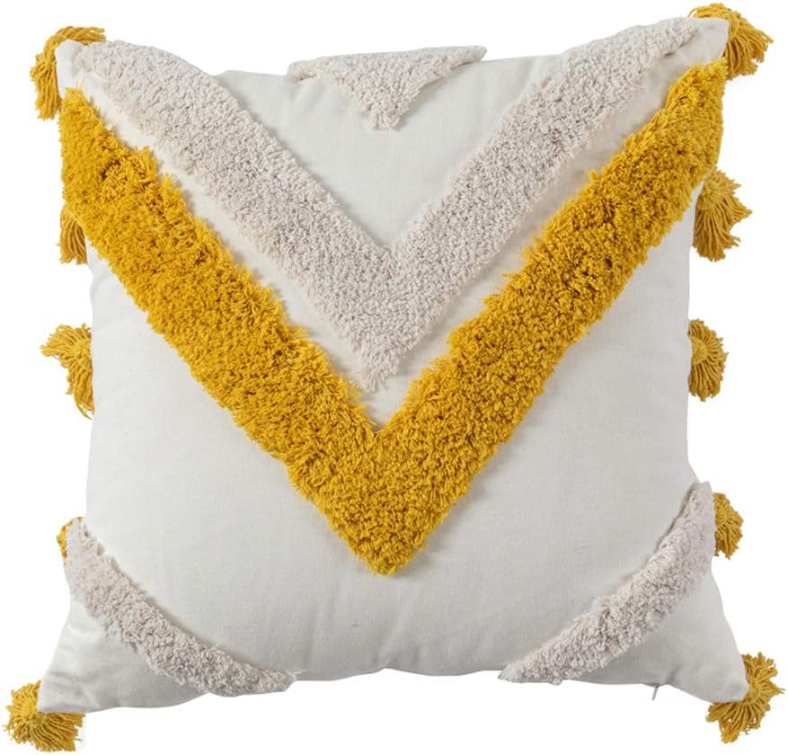 vctops 18x18 Inch Geometric Embroidery Tufted Throw Pillow Covers - Cotton Canvas Woven Cushion Covers (Mustard Yellow)