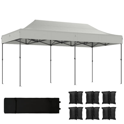 Outsunny 10 x 20 ft Pop Up Canopy Tent, Heavy Duty UPF50+ Outdoor Portable Instant Canopy Shelter with Wheeled Carry Bag, Sandbags, Adjustable Height for Parties, Events, Camping, White