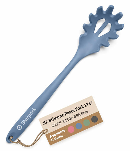 Starpack XL Premium Silicone Pasta Fork (13.5") - Spaghetti Spoons High Heat Resistant to 600°F - Silicone Pasta Spoon Strainer - Server Spoon with Teeth - Server Utensil for Pastas