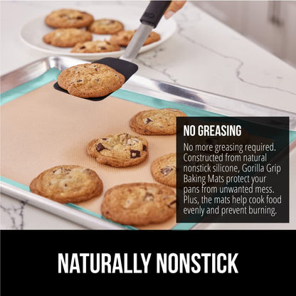 GORILLA GRIP Food Grade Reusable Nonstick Silicone Baking Mat, 16.5x11.87, Half Sheet 2PK, Oven Safe Cookie Sheet Liners, Up to 500 Degrees, No Mess Easy Clean Pastry Mats, Kitchen Essentials, Mint