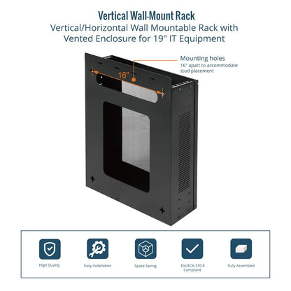 Tecmojo 2U Vertical/Horizontal Wall Mountable Server Rack, with Vented Enclosure for 19" IT Equipment, Cable Modems, Telecom, A/V, Black