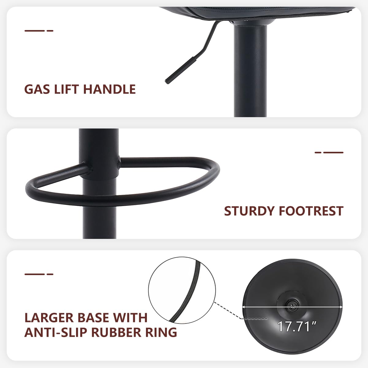 Kidol & Shellder Adjustable Bar Stools Set of 2, Faux Leather Counter Height BarStools with Back, Modern Mid Century Upholstered Bar stools for Kitchen Island Black