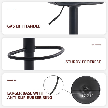 Kidol & Shellder Adjustable Bar Stools Set of 2, Faux Leather Counter Height BarStools with Back, Modern Mid Century Upholstered Bar stools for Kitchen Island Black