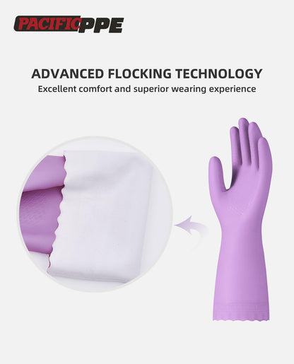 PACIFIC PPE 2 Pairs Reusable Dishwashing Cleaning Gloves with Latex Free, Cotton Lining, Kitchen Gloves, Purple, Small