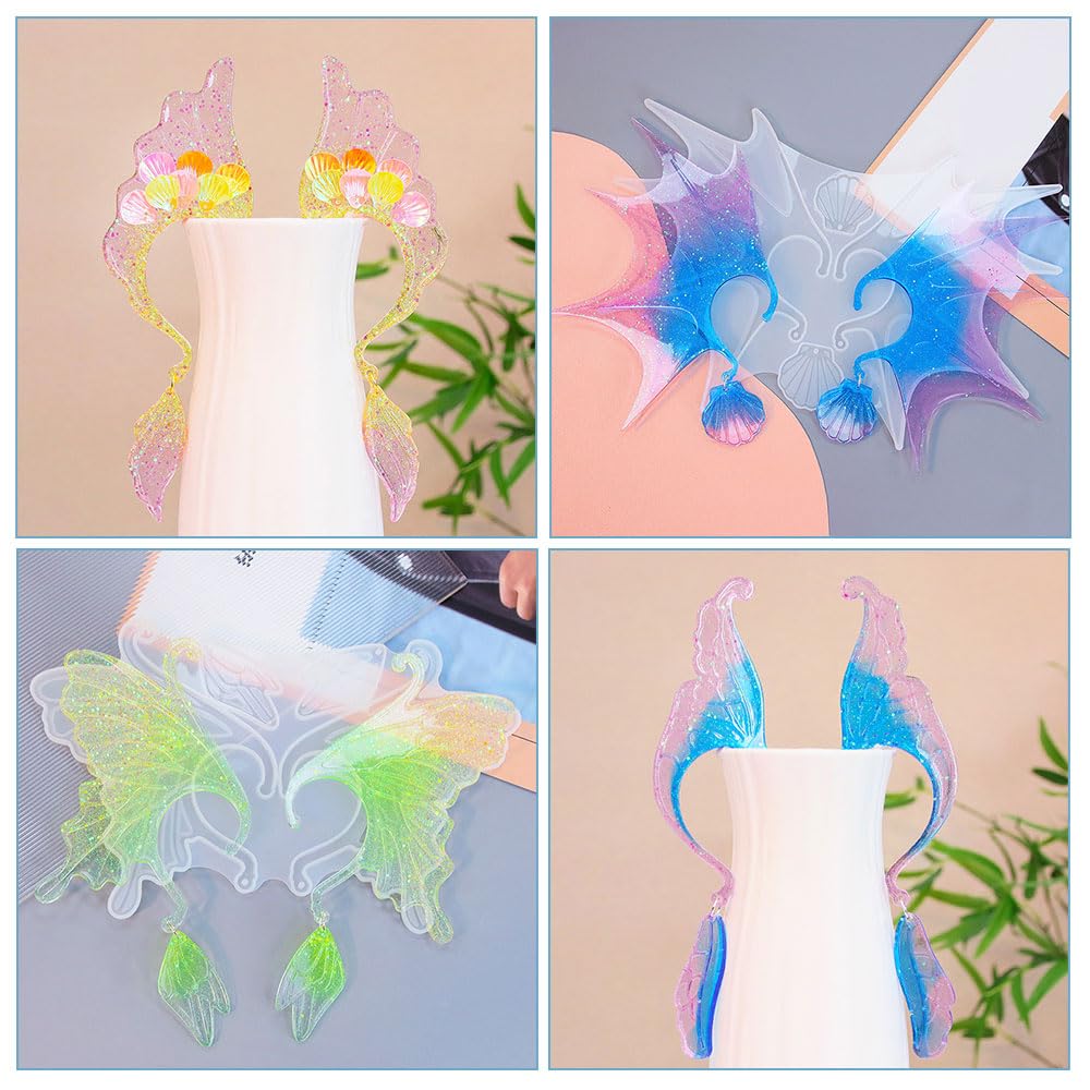 BIGEBO 5 Set Ear Cuffs Resin Molds, Butterfly Shaped Elf Ear Clip Silicone Mold Earring Resin Molds for DIY Handicraft Earring Jewellery Decor