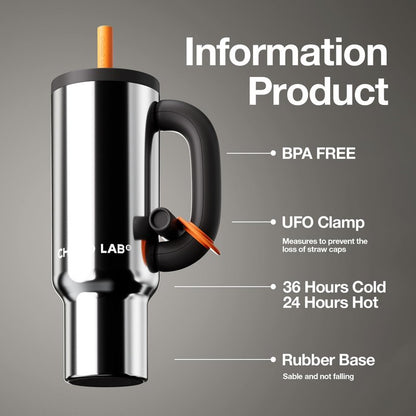 CHAKO LAB BaWang Insulated Stainless Steel Tumbler | Tumbler with Handle and Straw 33oz | Cup Holder Friendly for Travel | Leakproof Water Bottle | BPA-Free | 316 stainless steel liner| Silver