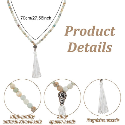 WEBEEDY Mala Necklaces Kit, 120 Pcs Colorful Frosted Gemstone Beads Kit for Jewelry Making with Spacer Bead Tassels Tree of Life Pendant Mala Beads Necklace for Yoga Prayer DIY Necklace Bracelet