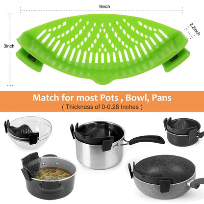YEVIOR Clip on Strainer for All Pots Pan,Silicone Pasta Strainer Kitchen Gadgets,Collapsible Colander for Noodle,Vegetables,Fruit,Spaghetti (Grey)