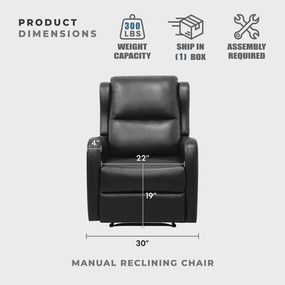 Lexicon Manual Recliner Chair, Reclining Sofa Chair, Home Theater Seating, Wall Hugger, Manual Recliner for Living Room/Office/Apartment, Easy Assembly, Black Faux Leather