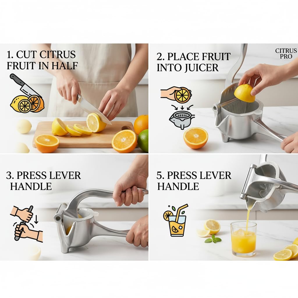 KIOOM Manual Juicer Hand Press – Handheld Fruit Juicer Squeezer for Orange, Lemon, Lime & Citrus – Heavy Duty Metal Juice Squeezer with Non-Slip Base