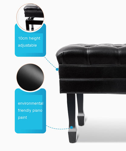 SDdPulse Leather Piano Bench Wooden Luxury Piano Bench,Soft Genuine Leather Piano Stool,with Waterproof Cushion and Strong Solid Wood Frame,200Kg Load Capacity,84 X 47 X 49-59Cm,Black