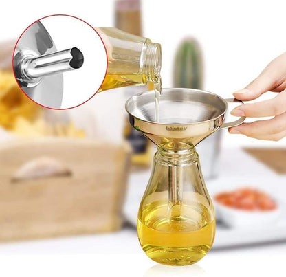 Kitchen Funnel, 3 Piece Stainless Steel Set with Handle and Removable Strainer for Liquid Transfer