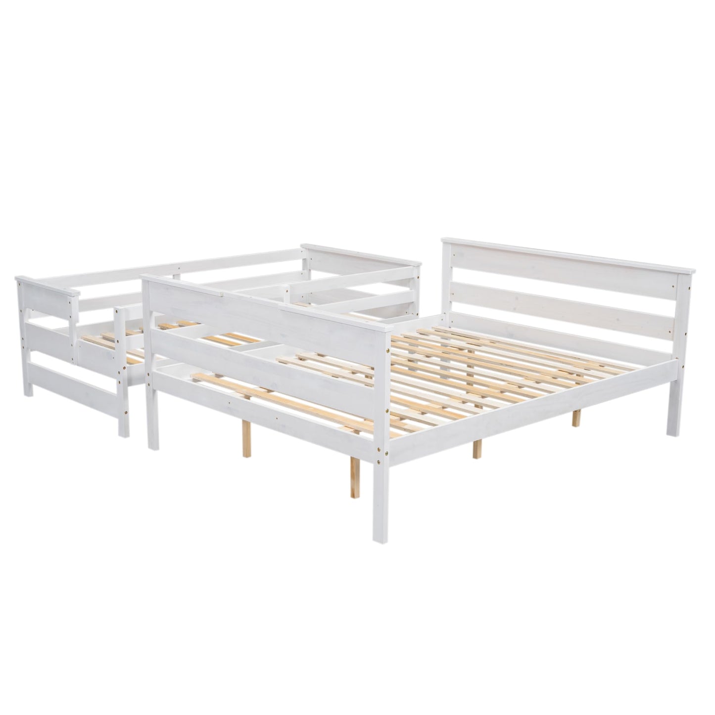 Ball & Cast Bunk Bed Twin XL Over Queen Size,Solid Wood Bed Frame with Guardrails,Ladder,Detachable Bunk Bed for Adults,Teens & Kids,No Box Spring Needed,Space-Saving Design,White
