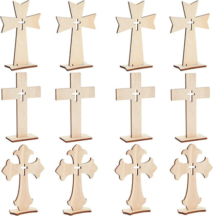 Bright Creations Wooden Crosses for Crafts, 12-Pack, Light Brown Unfinished Wood for Baptism Favors