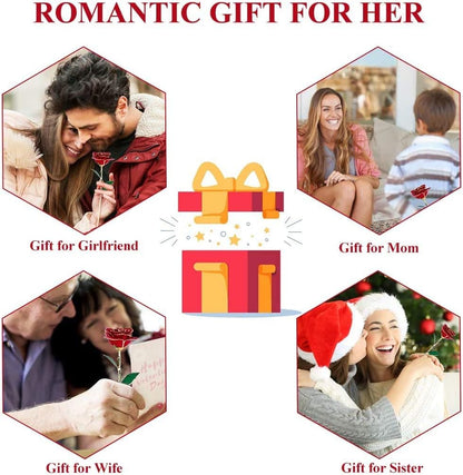 24K Red Rose Christmas Gift, Eternal Love Real Gold Plated Rose Flower, Romantic Present for Wife, Mom, Grandma,