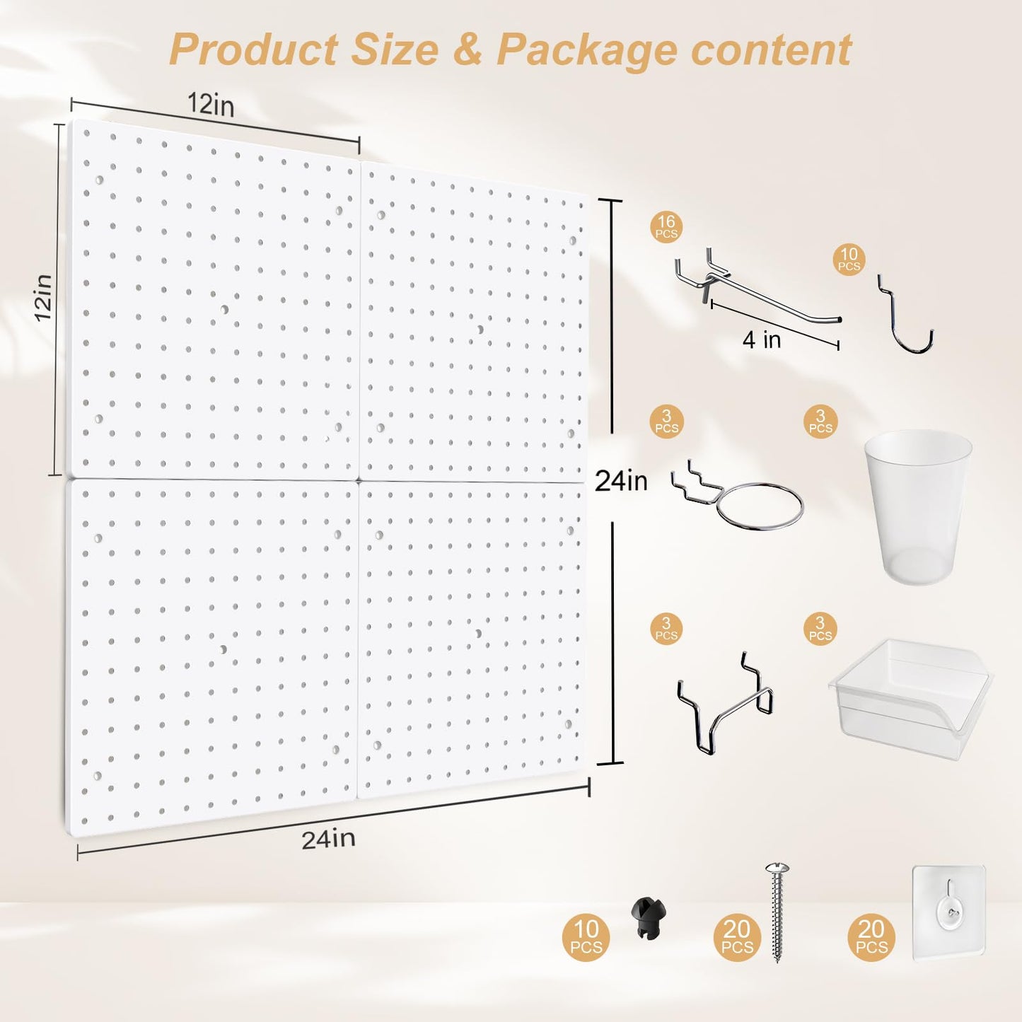 FZK Peg Board with Hooks, Plastic Pegboard Kit with 4 White Pegboards and Accessories, Peg Board Wall Organizer for Office and Craft Room