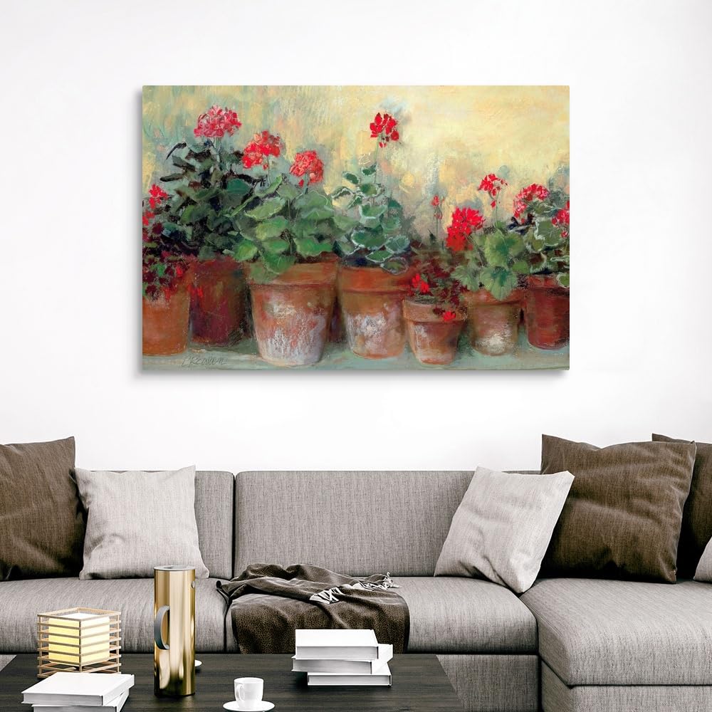 CANVAS ON DEMAND Kathleen's Geraniums Canvas Wall Art Print by Carol Rowan, Impressionism, Traditional, Home Decor, Floral, Flowers, Artwork,60" x40in