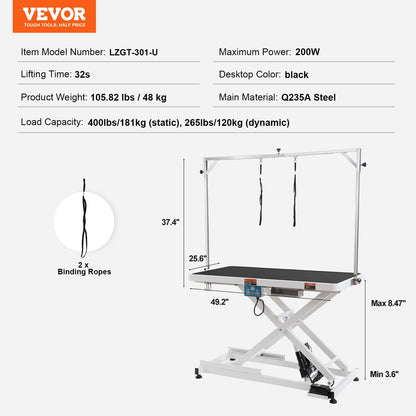 VEVOR 50 Inch Pet Grooming Table, Heavy Duty for Large Dogs, Height Adjustable, Anti Slip Tabletop, Grooming Arm Included, Max Load 400LBS