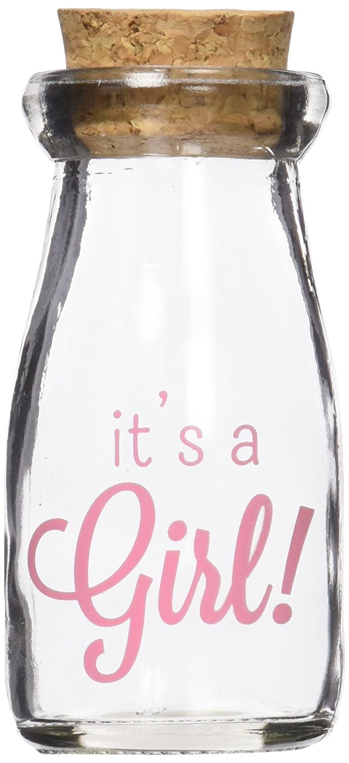 Kate Aspen 12 Piece Vintage Milk Favor Jar, DIY Baby Shower Party Favor, Centerpiece, Bud Vase, It's a Girl