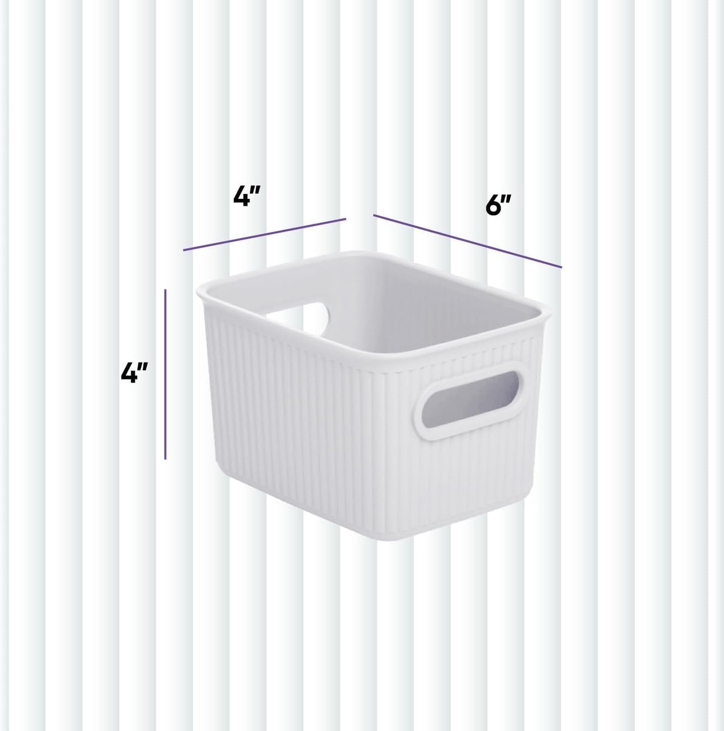 Ribbed Collection Decorative Plastic Storage Bins - Small White Smoke Organizer (4 Pack) for Closet & Drawer