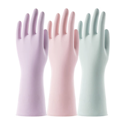 COOLJOB 3 Pairs Colorful Household Gloves with Cotton Liner & Non-slip Grip, Water Resistant Reusable Dish Washing Rubber Gloves for Kitchen & Bathroom Cleaning, Large