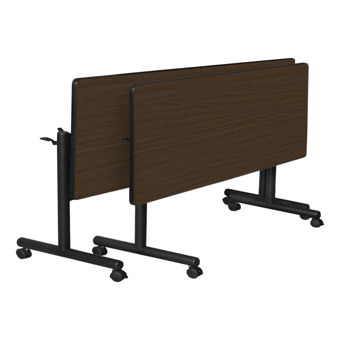 Regency Kobe 60 x 24 in. Flip-Top Training Nesting Table- Neo Walnut, 2 M Stack Chairs- Grey