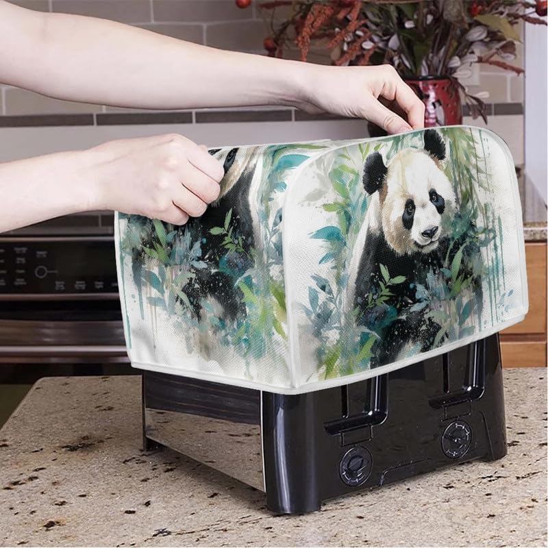 Toaster Cover 2 Slice, Watercolor Panda Bamboo Dustproof Bakeware Protector with Hang Loop (14x14") 2PCS