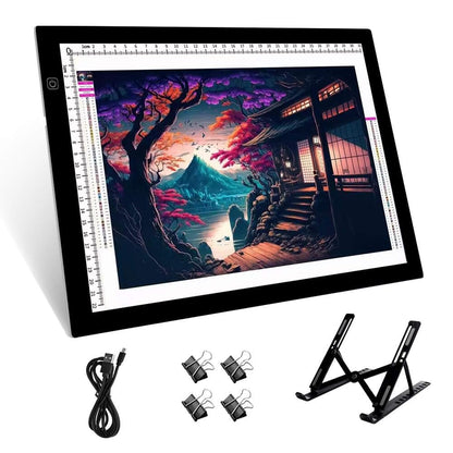 HUAYEYC B4 LED Copy Board Light Tracing Box, 3 Levels Adjustable Brightness Light Pad, for Tattoo Drawing, Streaming, Sketching, Animation, Stenciling, Vinyl Weeding, with 4Pcs Clip and Stand