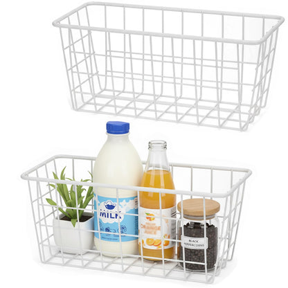 2 Set LeleCAT Hanging Wall Basket Organizer Over the Cabinet Door Adhesive Wire Baskets for Organizing Kitchen Food Pantry Bathroom Shelf Storage No Drilling Wall Mounted,White