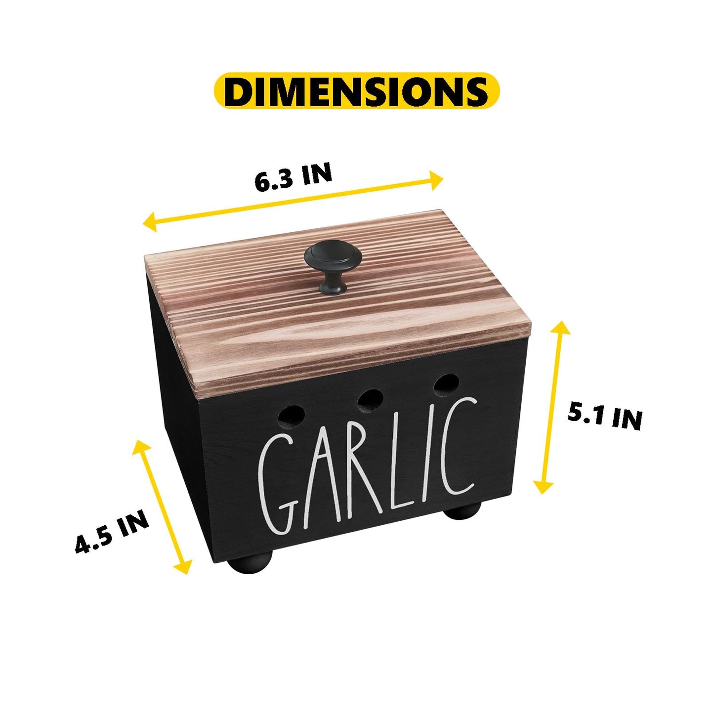 CHONIC Garlic Keeper, Farmhouse Garlic Holder for Counter, Rustic Garlic Container, Wood Garlic Storage Box, Garlic Organizer Bin, Garlic Saver for Kitchen Countertop(Black)